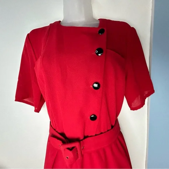 Vintage‎ Y2K Perceptions Bright Red Party Dress Midi Size 10 - Picture 3 of 15